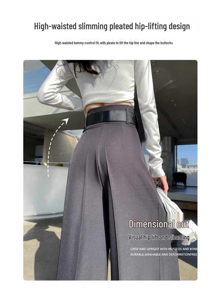 Women's Spring 2025 French-Style High-Waisted Wide-Leg Suit Pants