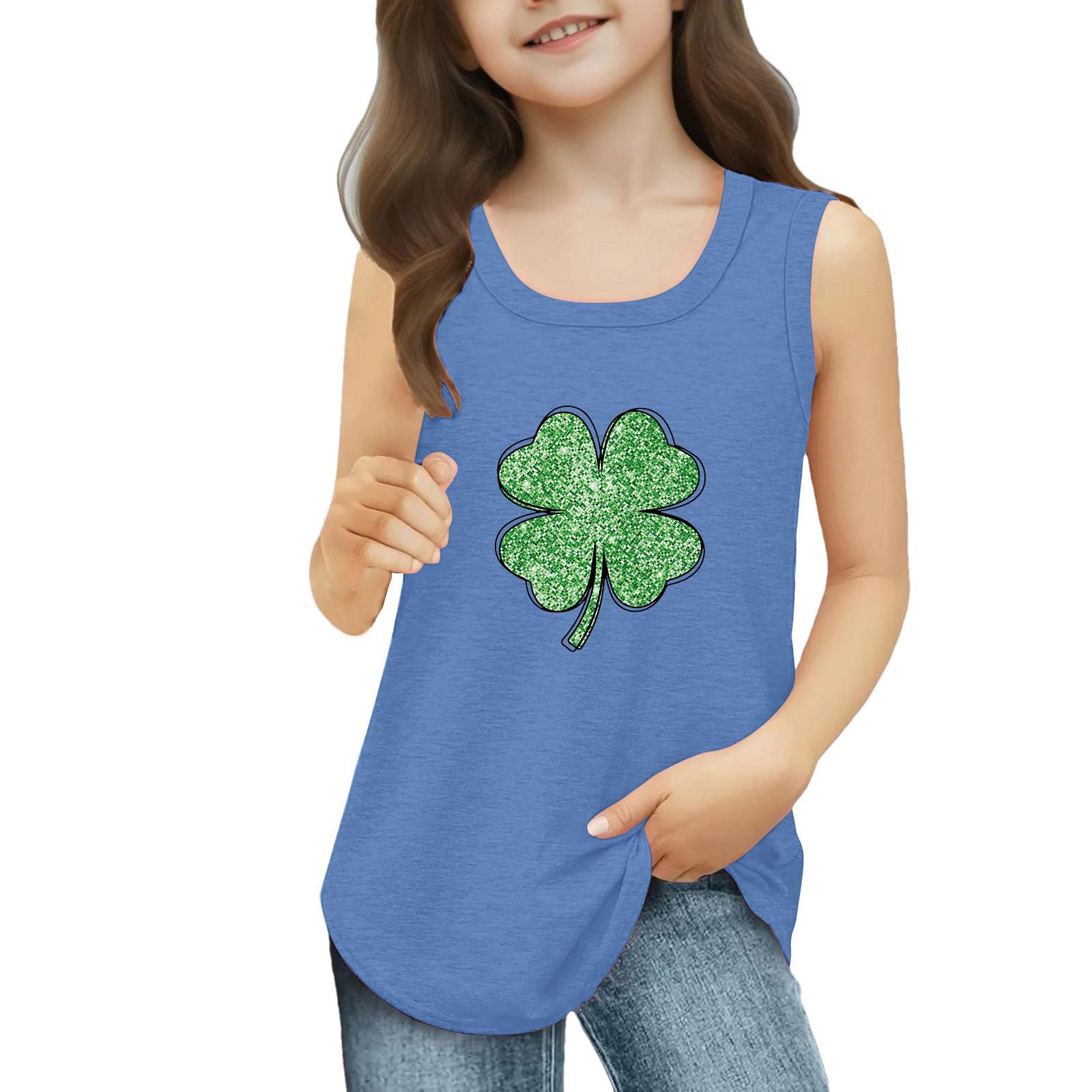 

Girls Kids Summer Crewneck Sleeveless Shirts Tank Tops St. Patrick s Day 140 синій