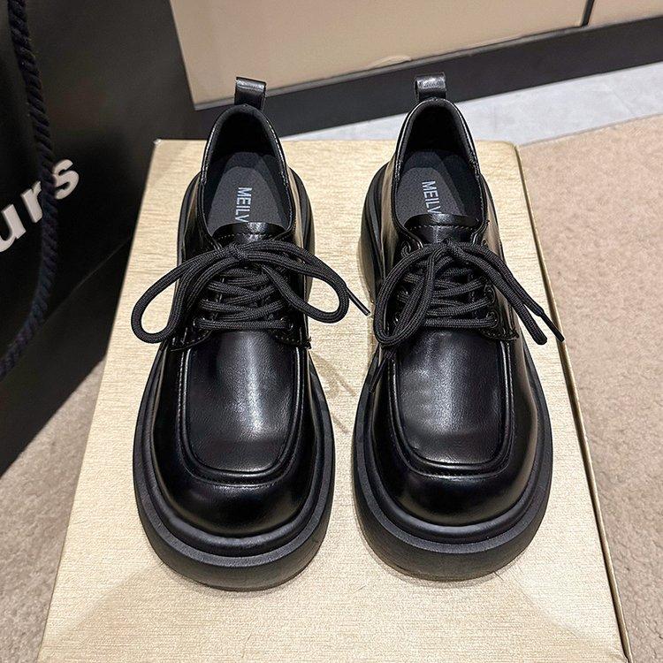 

Маленькие кожаные туфли в британском стиле, женские, весна 2025, новые японские туфли jk round head, черные, на толстой подошве, на высоком каблуке 40