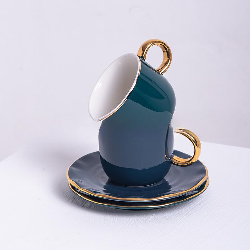 European Style Light Luxury Coffee Cup Saucer Set Creative Gold Painted Ceramic Cup Afternoon Tea Cup