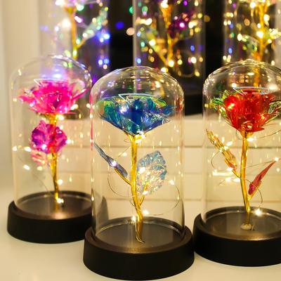 Luminous Gold Foil Rose Flowers LED Light with Battery Artificial Rose Ambient Lighting Valentines Day Gift Wedding Party Decor