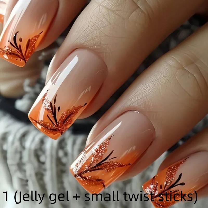 

False Nails Sets Leaves Gradient Ballet Fake Nail Art Purple Short Press on Nails Tips Autumn and Winter Wearable Manicure