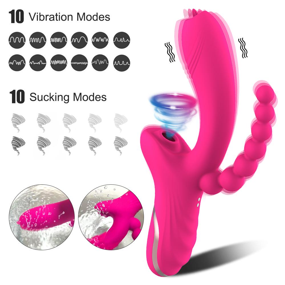 POMFW 3 In 1 Clitoral Stimulator Sucker Vagina Dildo Vibrator G Spot Clitoris Vibrators Anal Plug Dildo Sex Toys for Women