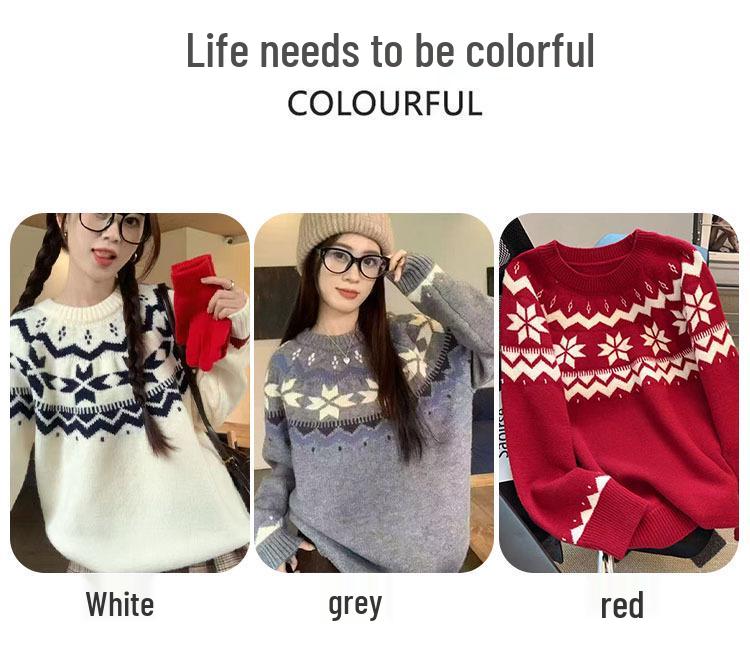 2026 Women's Fair Isle Wool Sweater Pullover, Round Neck, Age-Reducing Academic Style, Thick Base Layer, Pairs with JK.