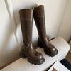6CM Britischer Stil Mode Dicksohlige Hohe Stiefel 2025 Herbst und Winter Neu Runde Spitze Dicker Absatz Bis Kniehöhe Ritterstiefel