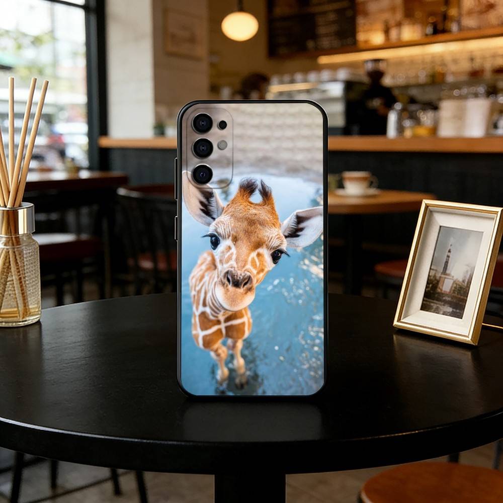 Cute giraffe Phone Case Black Silicone Soft For Samsung S25,S24,S21,S22,S23,S30,Ultra,S20,Plus,Fe,Lite