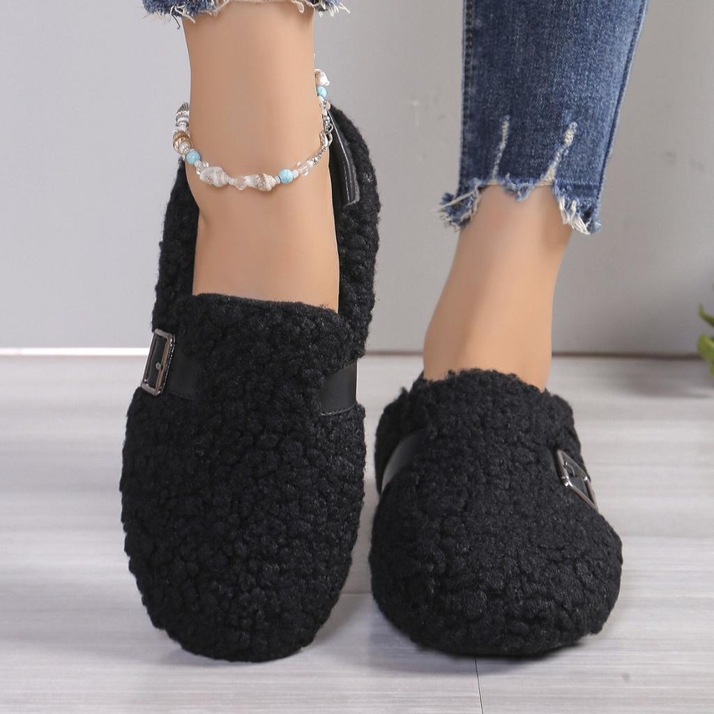 Flat bottom one pedal lazy fluffy shoes women wear autumn and winter velvet single shoes