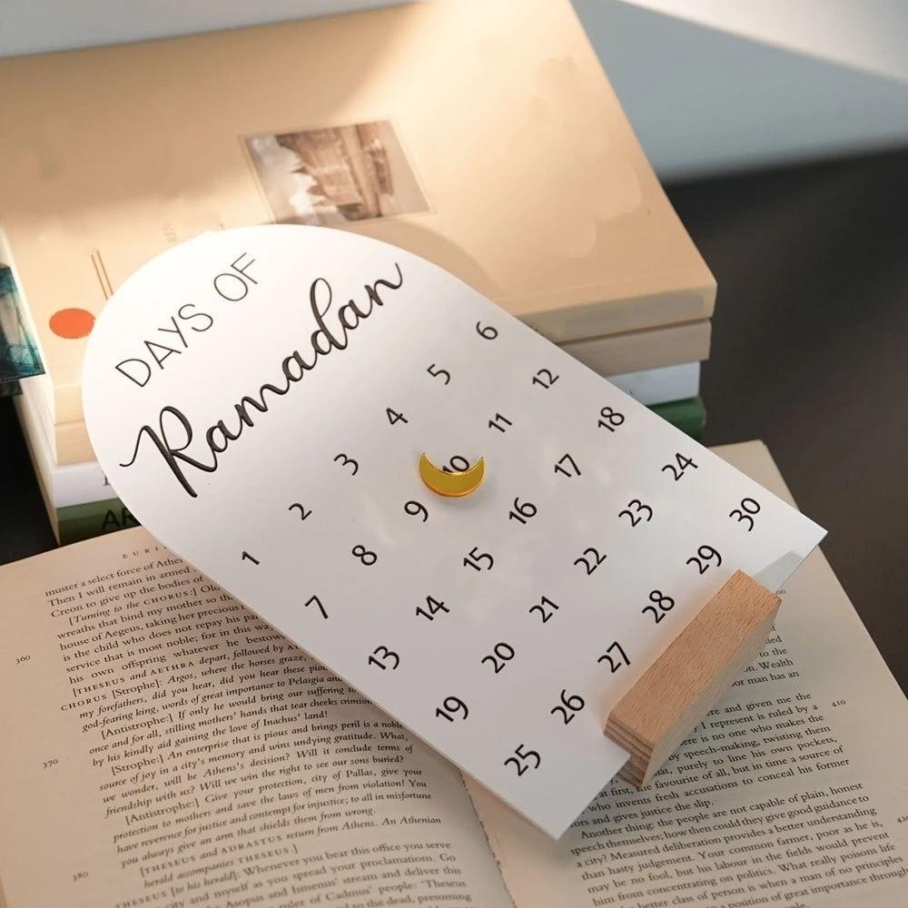 Acrylic Ramadan Advent Calendar White Mirror 30 Days Countdown Calendar DIY Crafts Wooden Base Eid Mubarak Decor