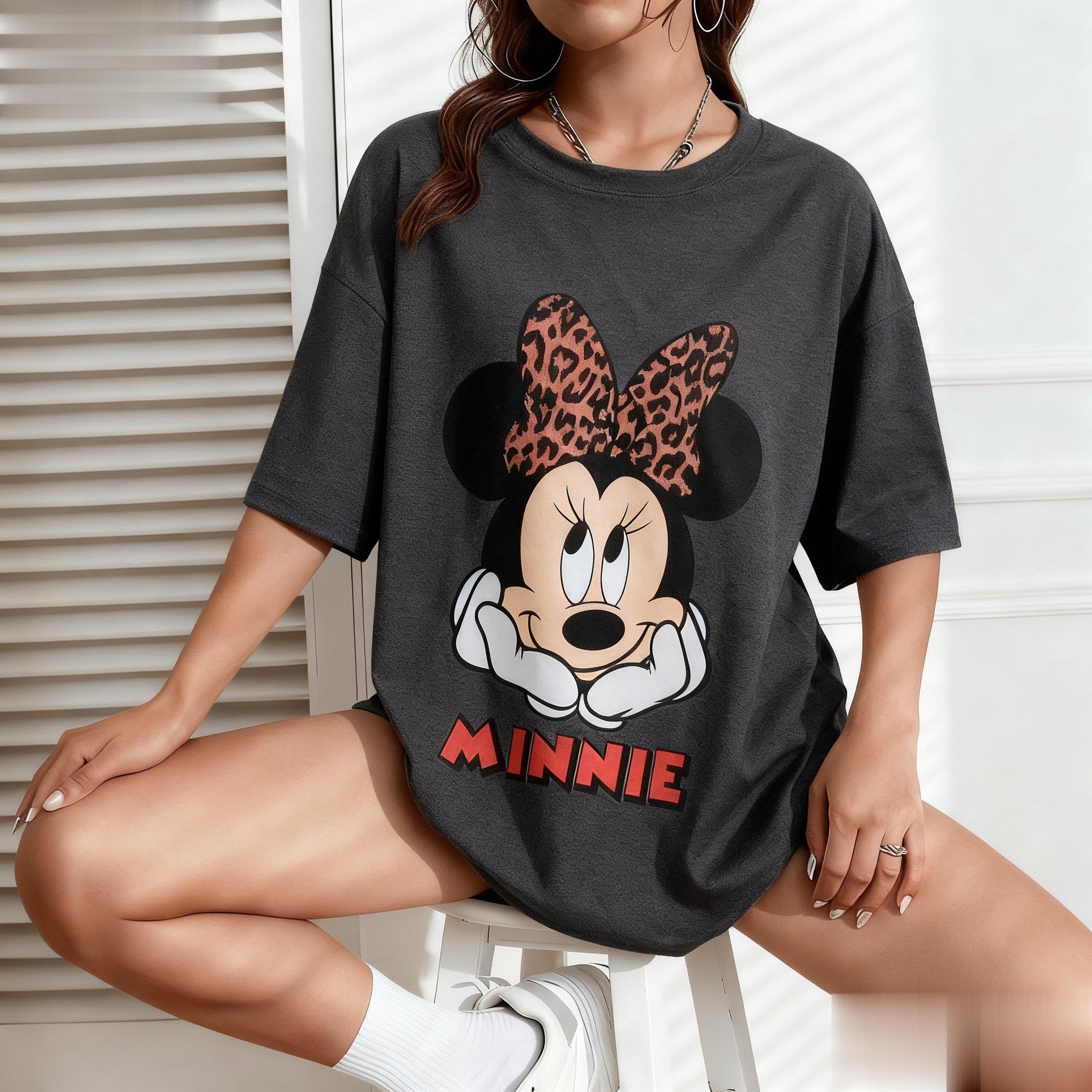 

Нова літня футболка з графічним принтом Disney Мінні Маус для чоловіків і жінок, футболка з коротким рукавом, модна вільна повсякденна футболка, стрітвеар, вінтажний мультфільм 5XL