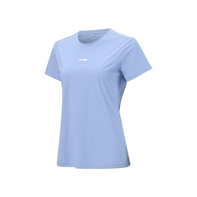 Li Ning Table Tennis Series Solid Color Logo Print Round Neck Short Sleeve T-Shirt Unisex Tops Heron-Blue ATSV616-2