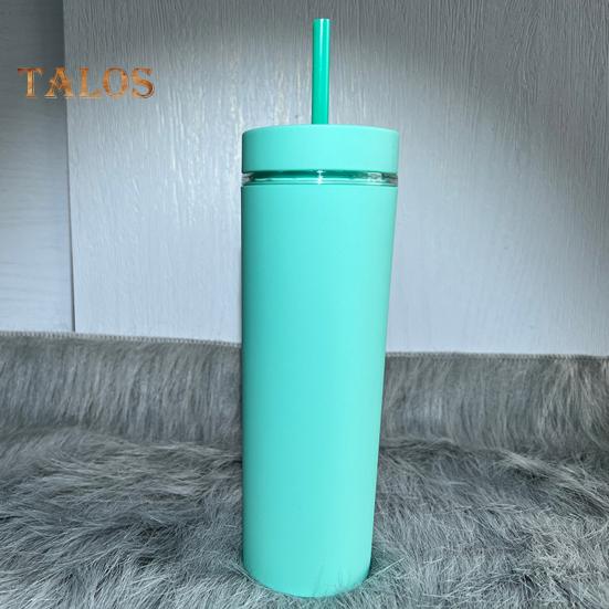 500ml Skinny Tumbler with Lid And Straw Double Wall Sippy Cup BPA-Free Tumblers Insulated Travel Mug for Iced Coffee Reusable Party