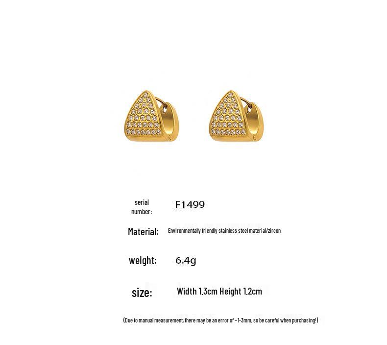 18K Gold Plated Geometric Triangle Zircon Earrings - Versatile, Elegant, Stainless Steel