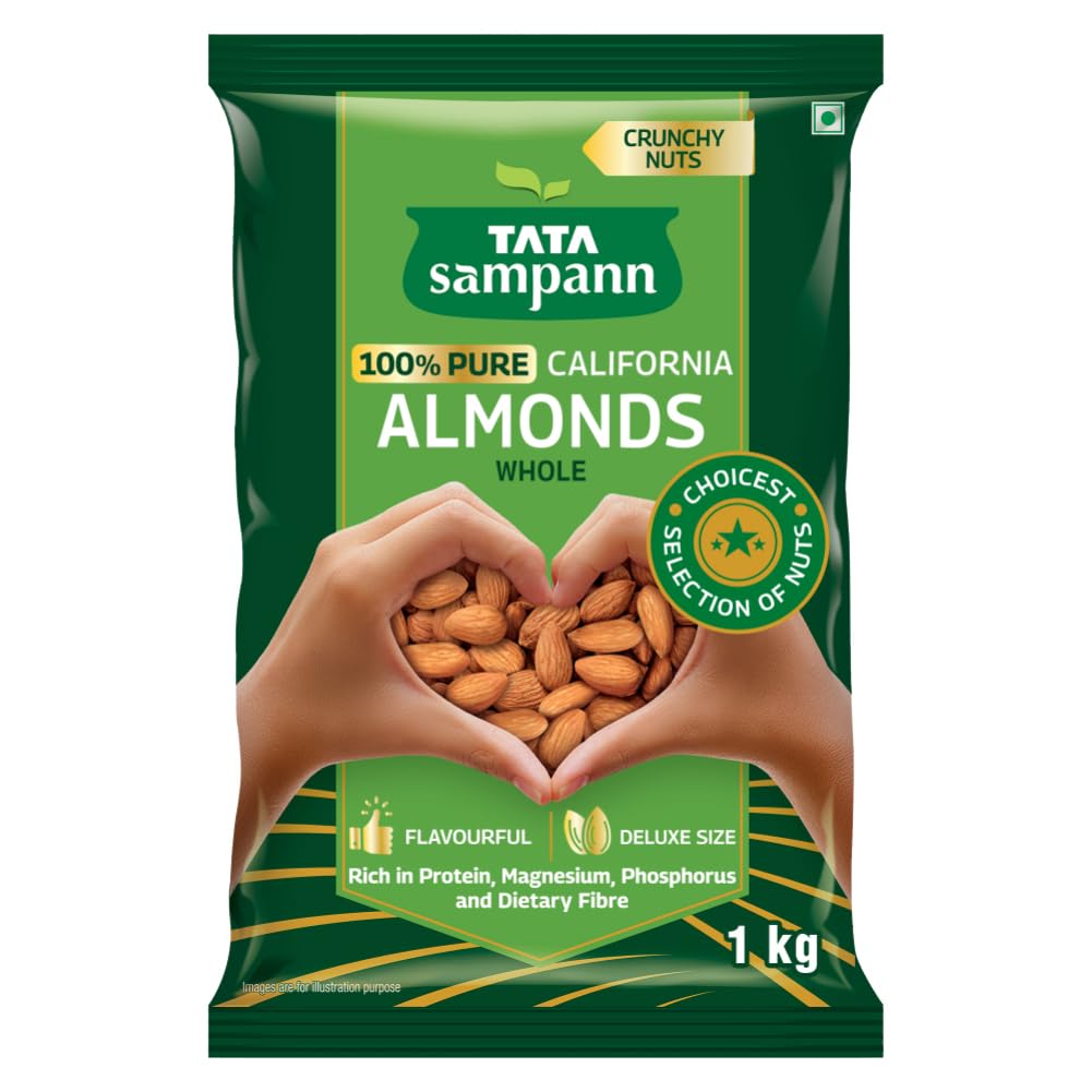 

Tata Sampann Pure California Almonds Whole 1kg Pack, Crunchy Premium Nuts Rich in Protein & Fiber