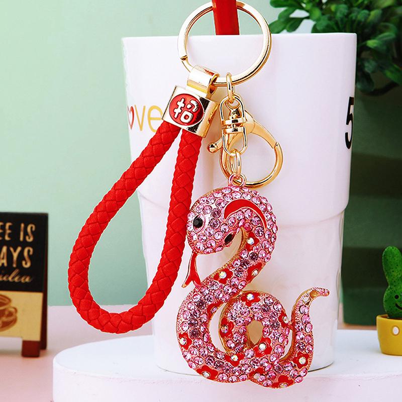 Creative Mixed Color Sparkle  Snake Keychain Luxury Women'S Bag Pendant Souvenir Gift Luxury  Snake Keychain