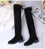 2025 Faux Suede Female Heels Autumn/ winter Zipper Elastic Knee-high Boots for Women Tube Lace-up Thigh Boots Black Botas