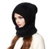 Yousheng Riding Headgear 3 in 1 Hat Scarf Face Guard Solid Color Plush Ball Decor Thickened Warm Windproof Winter Hat