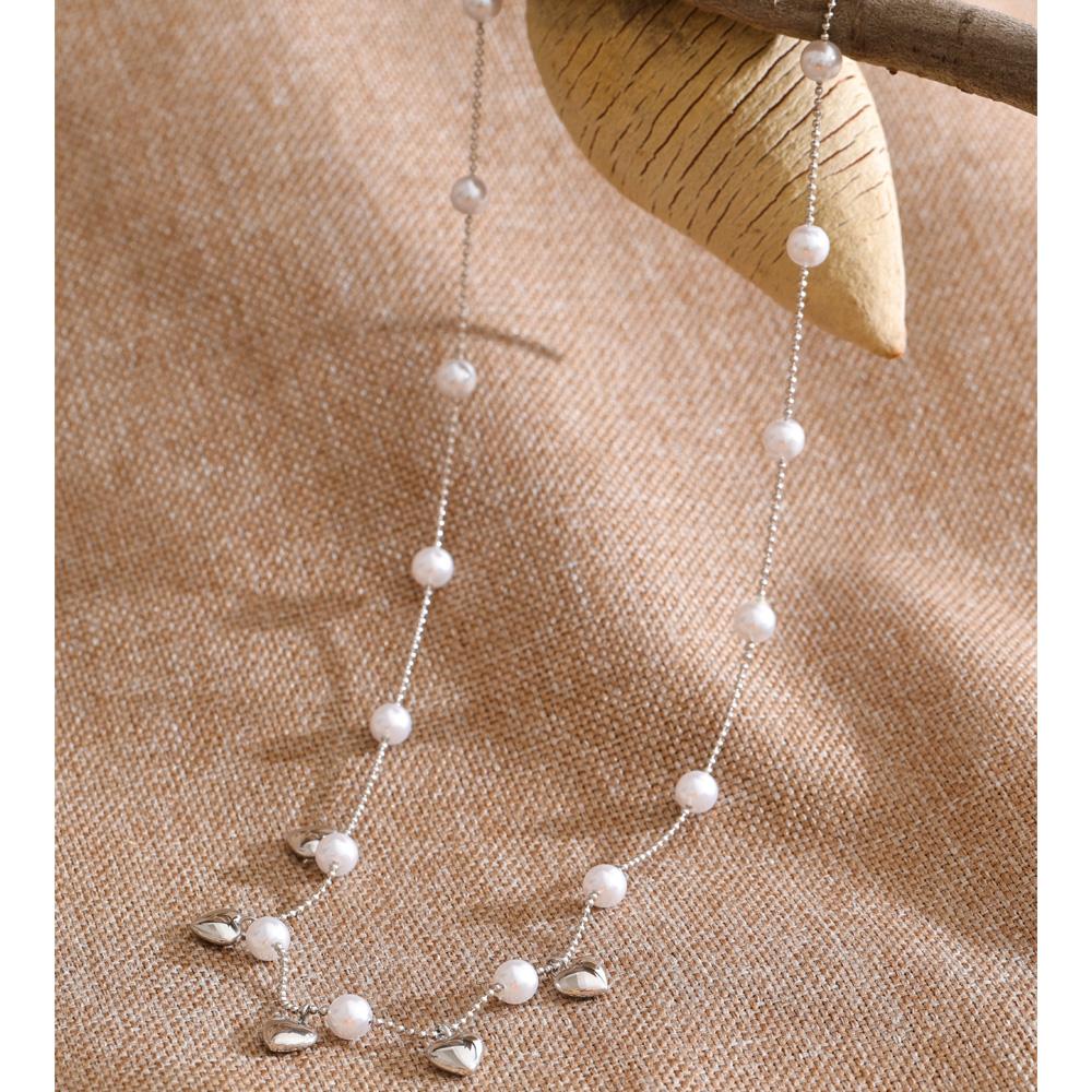 Eetit Korean Style Simulated Pearls Beads Chain Heart Drop Necklace for Women Fashion New Arrivals Chic Collar Jewelry Gala Gift