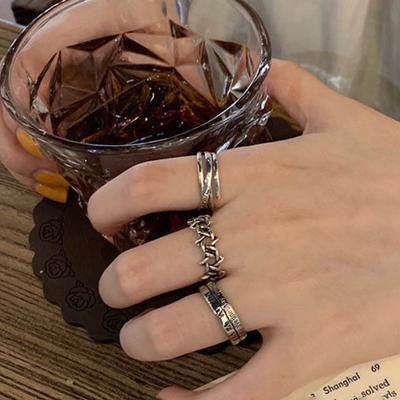 3 Pièces Style Punk Alliage Largeur Hip-Hop Homme Femme Ouverture Réglable Bague de Doigt