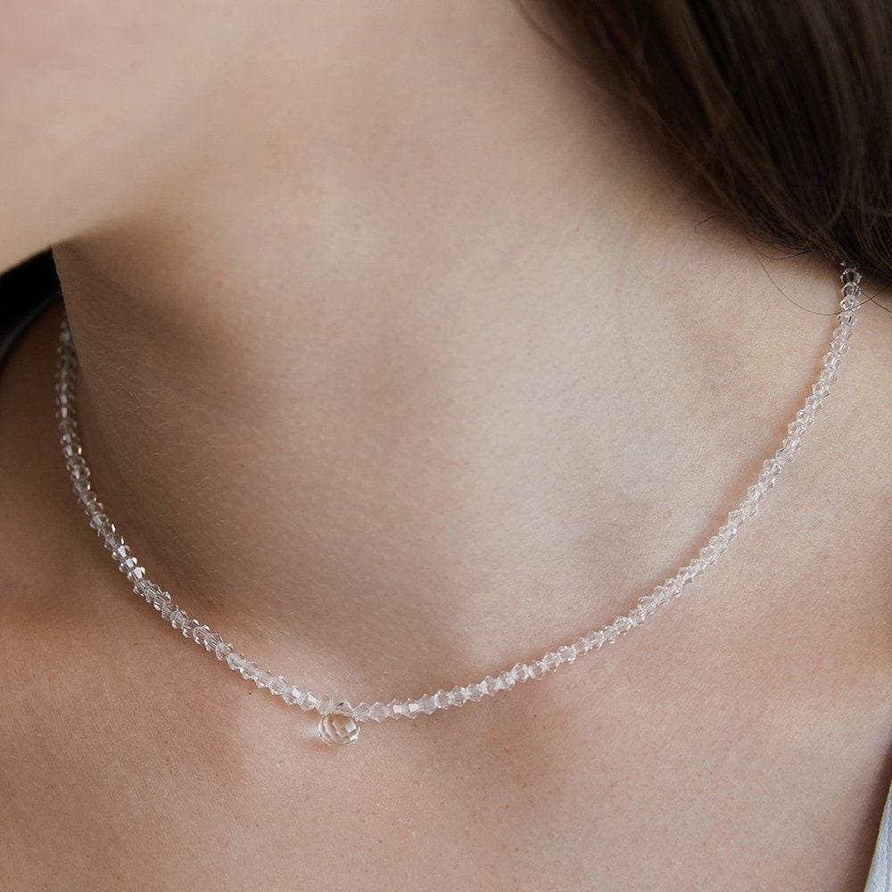 (92.5 Silver) Crystal Mirror Ball Necklace Nz2412 Silver