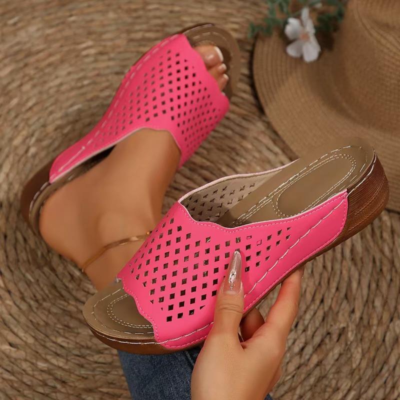 Fashion Women's Slippers Hollow Out Mesh Wedge Sandalias Fashion Thick Sole Platform Slippers for Women Summer New Casual Beach Slippers