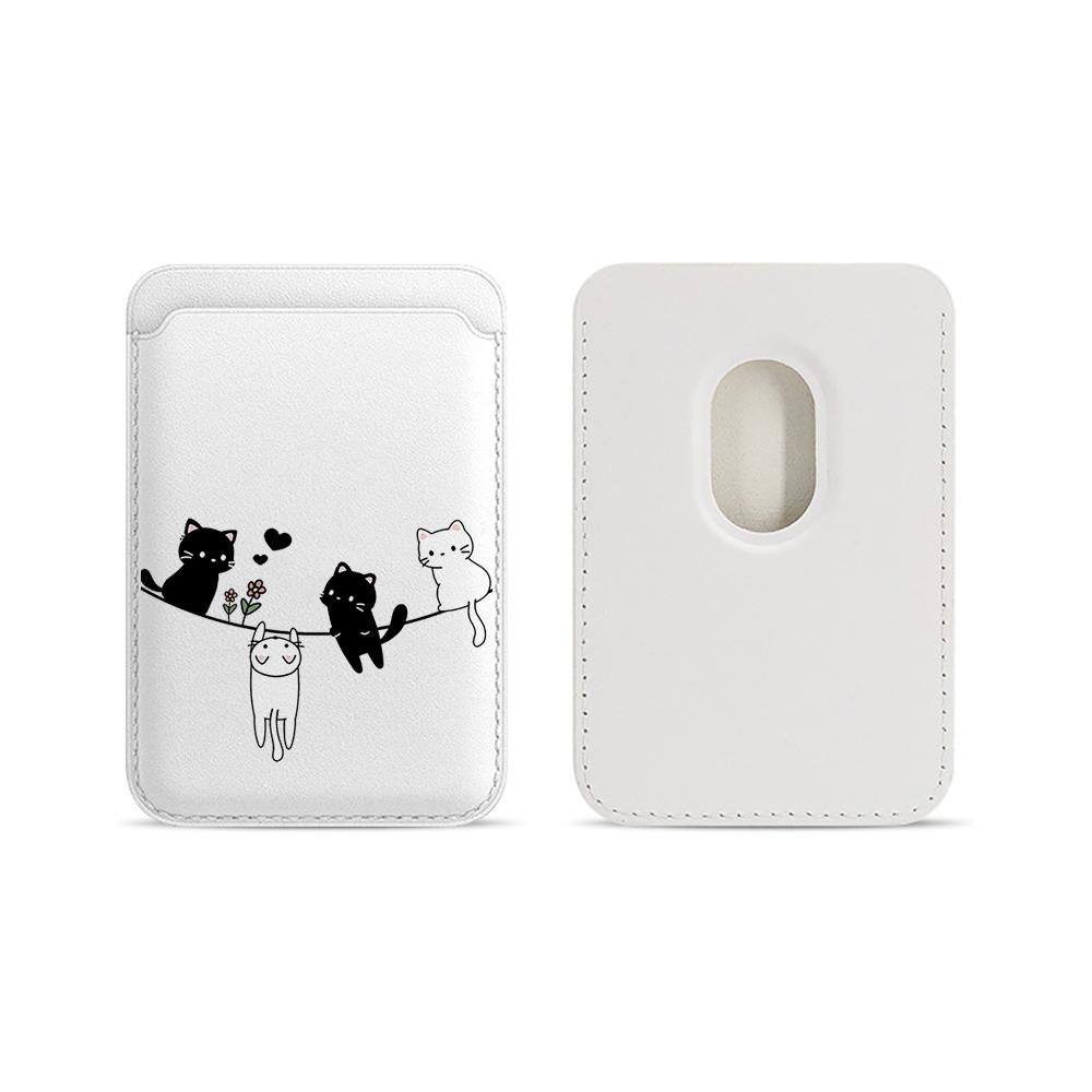 Cute Kitten Leather Card Wallet Cover Phone Card Holder Magnetic Case Suitable For All iPhone For Magsafe Card Phone Back Bag