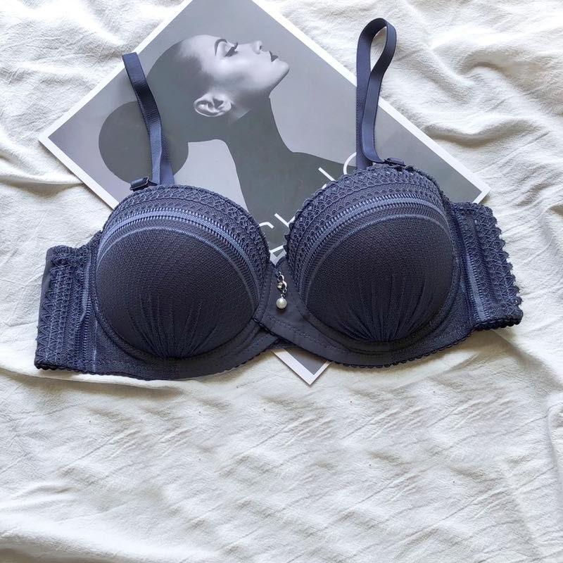 Большой размер, регулируемый кружевной бюстгальтер с половиной чашки, дышащий удобный бюстгальтер пуш-ап, трехбортный сексуальный бюстгальтер 36/80B синий