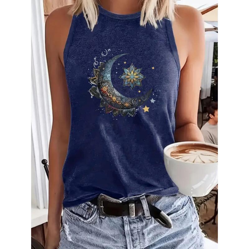 

Summer Fashion and Versatile Women s Loose Moon Print Vest XXL темно-синього кольору