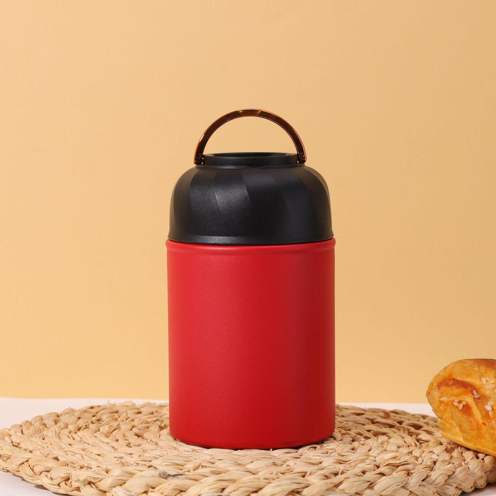 Thermal Cooker Set: Solid Color Insulated Lunch Box & Stainless Steel Spoon