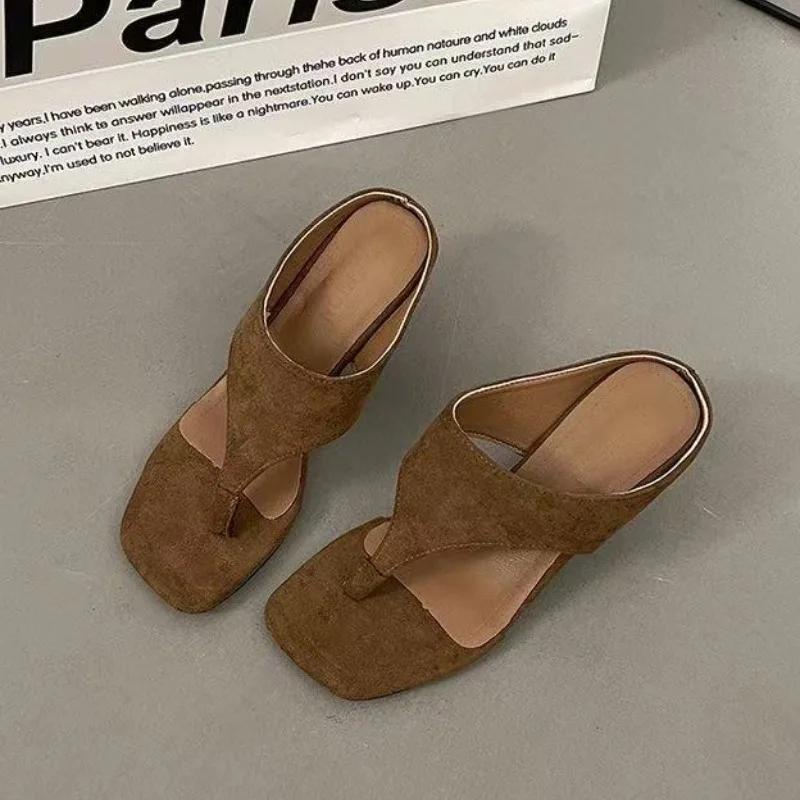 

Fashion Clip Toe Women Slippers High Heels Shoes Designer Woman Flip Flops Fashion 2025 Summer Sandals Trend Brand Pumps Mujer Zapatos 35 коричневый