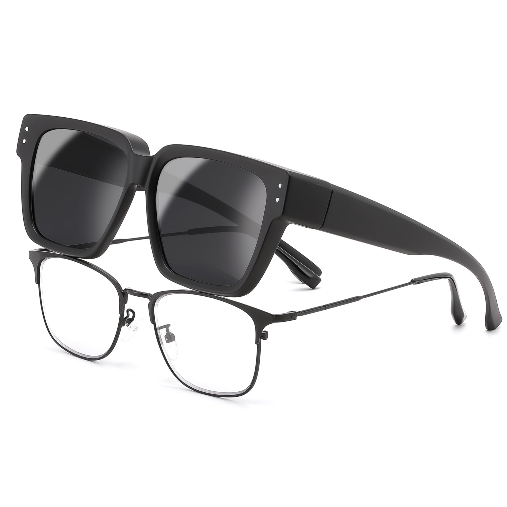 [FEISEDY] Sunglasses to Wear Over Glasses - TAC Polarized Lenses, TR90 Frame, Lightweight 24g, Oversized, UV400 Protection, Stylish, Slimming Effect,