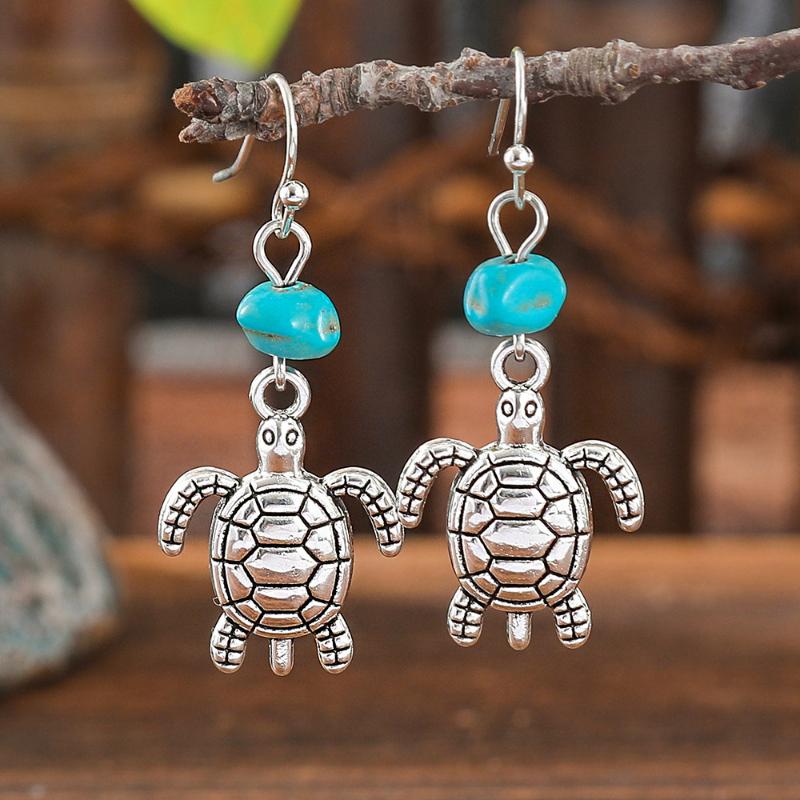 

Bohemian Turquoise Dangle Earrings Vintage Silver Tree Of Life Teardrop Spiral Ethnic Drop Earrings For Women Jewelry A4