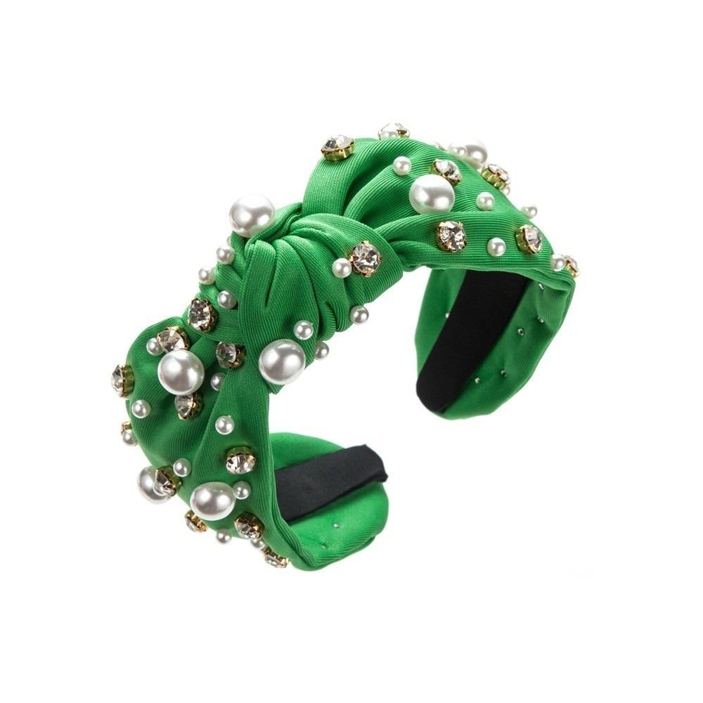 Nail Rhinestone Pearl Hairband Wide Edge Baroque Headband Luxury Pearl Head Hoop Ladies зелёный