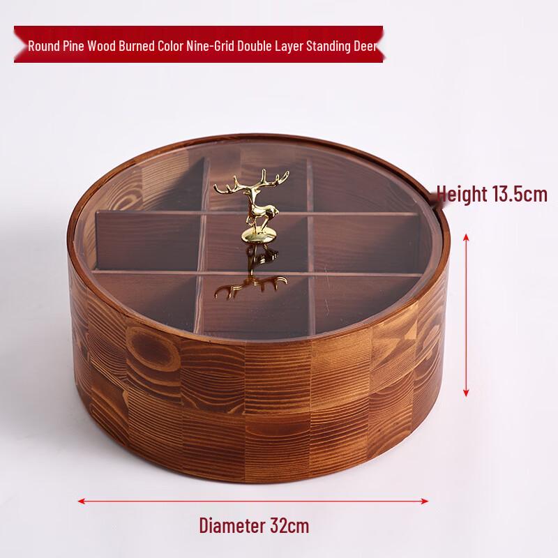 Handun Burnt Pine Wood Double Layer Snack & Dried Fruit Tray