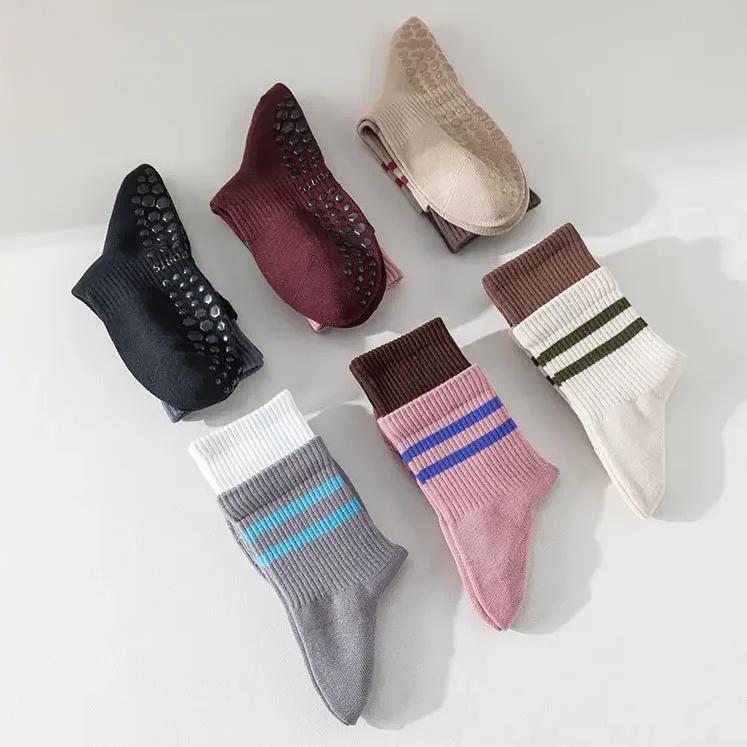 Yoga Socks Women Cotton Knitted Indoor Workout Dance Sports Socks Casual Striped Silicone Non-slip Gym Fitness Pilates Socks Sox