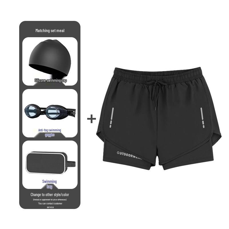 Men's Quick-Dry Swim Trunks: Running, Training, Beach, Double-Layer Anti-Embarrassment, Suitable for European and American Styles.