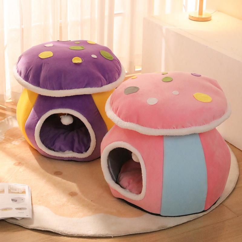 Pet Winter Warm Kennel Mat Crystal Super Soft Fully Enclosed Mushroom Nest Pet Bed Pet Supplies Cat Nest