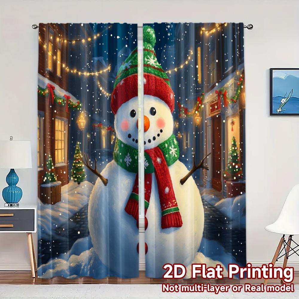 2pcs,Curtains Cute Snowman Christmas Winter Scene (3) Popular Creative Curtains Versatile Fabric Curtains Thermal Insulation,