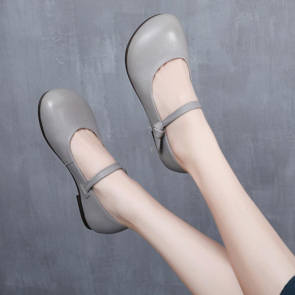 Pantofi Retro Handmade cu Talpă Plată, Piele Naturală, Talpă Moale, Confortabili, Pantofi pentru Persoane de Vârstă Mijlocie și Vârstnici, Pantofi Simpli de Damă de Primăvară și Toamnă