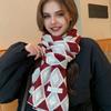 Unisex Acrylic Scarf | Red & White Diamond Pattern | Warm, Stretchy & Lightweight | Ideal for Cold Weather | Perfect for Casual Wear In Fall & Winter