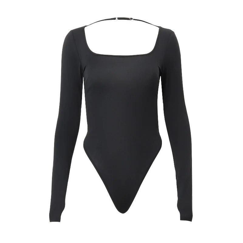 

Сексуальное женское белье, однотонное боди с открытой спиной, женское боди Y2K с длинным рукавом, тонкие вечерние лифы, женские модные боди для ночного клуба L чёрный