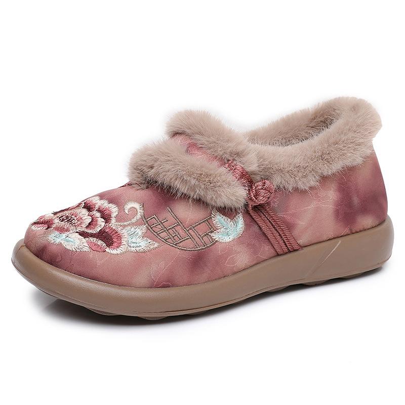Women's Embroidered Beijing Style Slip-On Shoes, Breathable Low-Cut Comfort Flats with Soft Sole, Warm Traditional Cloth Shoes for Women
