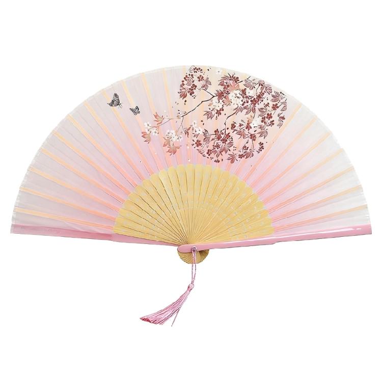 Foldable Bamboos Fan With Flowing Tassels Imitation Silk Handheld Fan For Cooling And Decorative Purposes Holiday Gift