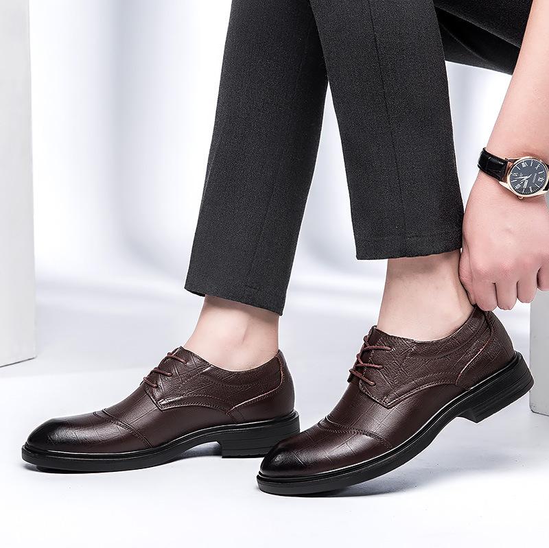 Large size men's shoes autumn men's single shoes business dress leather shoes trendy lace-up shallow mouth cowhide Doudou shoes