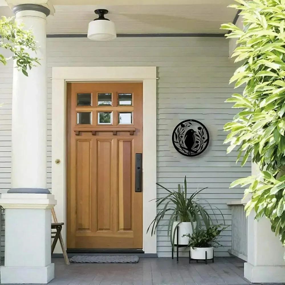 Kwiat i Ptak Metalowa Sztuka Ścienna - 30CM Okrągła Żelazna Rzeźba, Dekoracja Ścienna, Wisząca, Dzieło Sztuki i Dekoracyjna Naklejka Ścienna