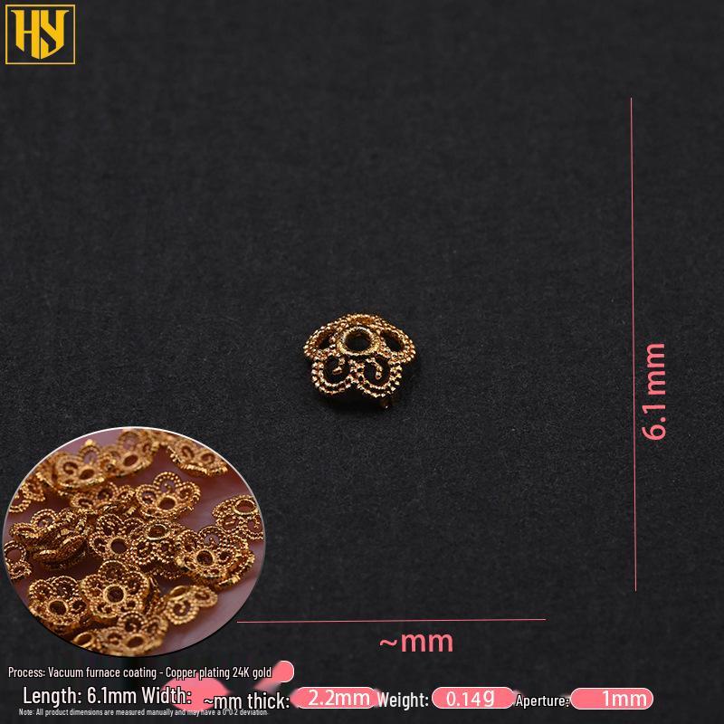 Copper-Plated Sand Gold DIY Flying Saucer Beads with Auspicious Cloud and Hammer Texture Spacer Pieces