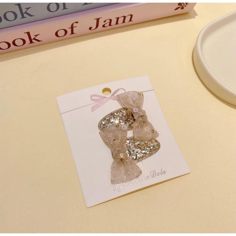 1pair Newfashion Glitter Headwear Clip for Children Baby Girl Princess Series Kawaii Cute Hairpin Mesh Bow Side Clip Headwear