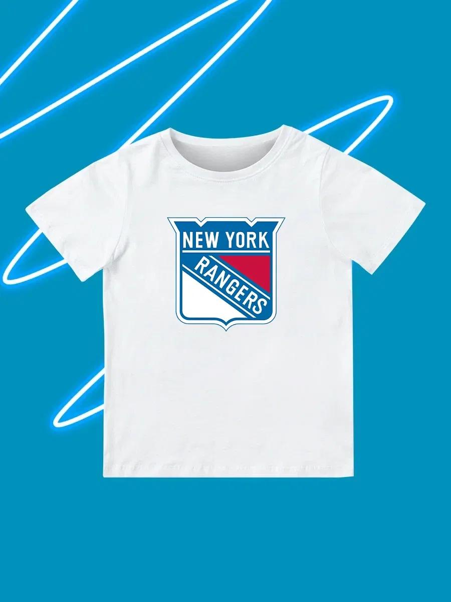 Round Neck Printed Pattern Pullover Short Sleeve Kids Tops New York Rangers 110