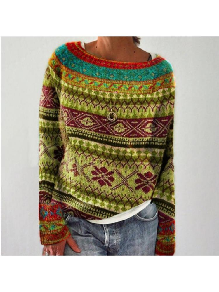 Women's Sweater Round Neck Colour Blocked Loose Fashion Pullover Knitwear Luxurious Relaxed-fit Slimming and Versatile Top