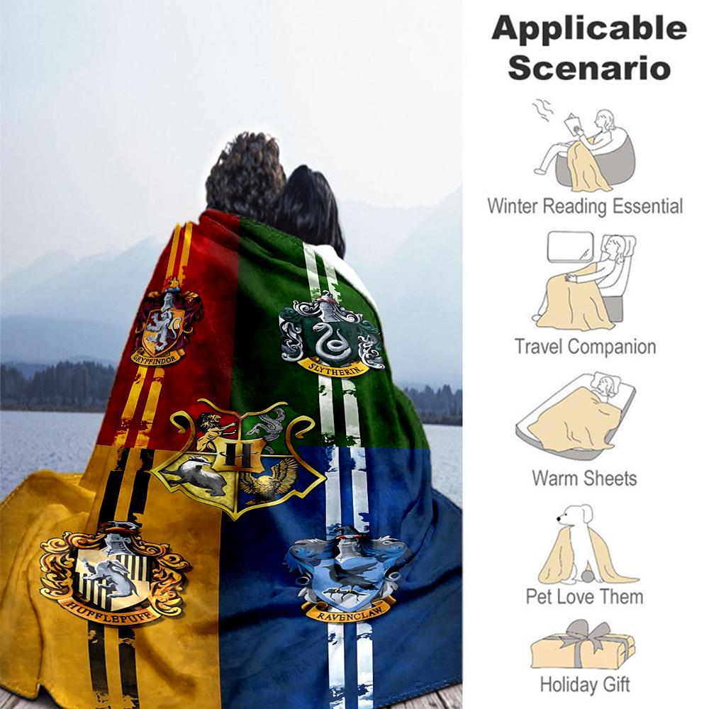 1 pezzo Grifondoro Serpeverde Tassorosso Corvonero Coperta Plaid in Flanella da Esterno per Tutte le Stagioni Morbida Calore, Decorazione per la Casa 1031168