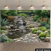 2D planar courtyard stone steps, cascading waterfalls and waterfall background fabric - landscape theme
